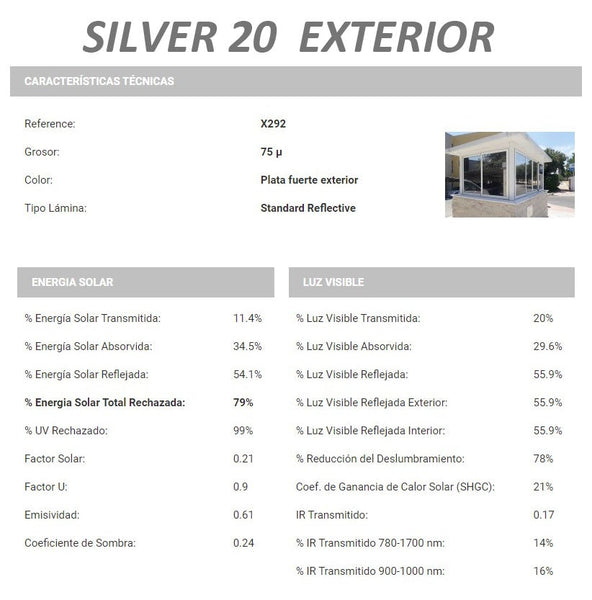SILVER 20 HP EXTERIOR ( 110 CM X 200CM ) COLOR PLATA
