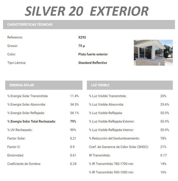 SILVER 20 HP EXTERIOR ( 73 CM X 200CM ) COLOR PLATA